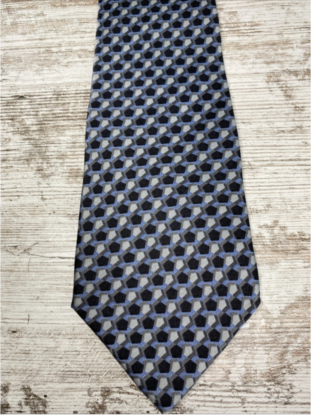 Cambridge Classics Silk Tie Blue Gray Geometric 60” Business Career Statement